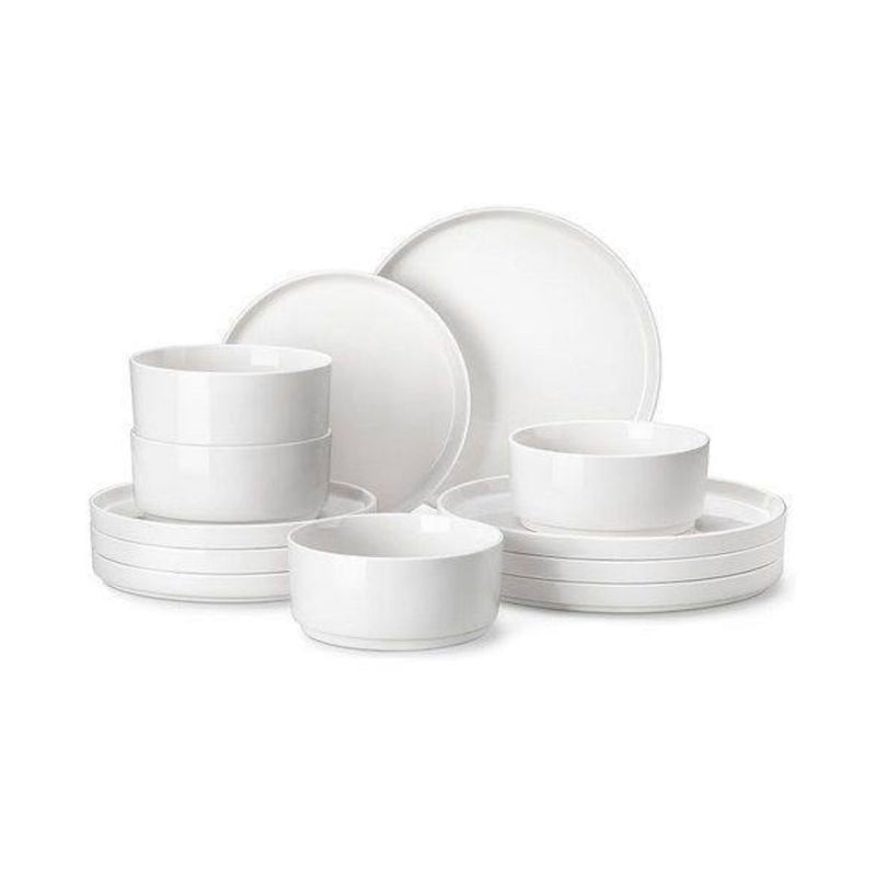 MALACASA 12 Pieces Modern White Porcelain Dinnerware Set