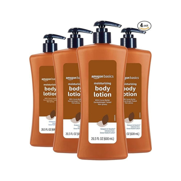 4 Bottles of Amazon Basics Moisturizing Cocoa Butter Body Lotion