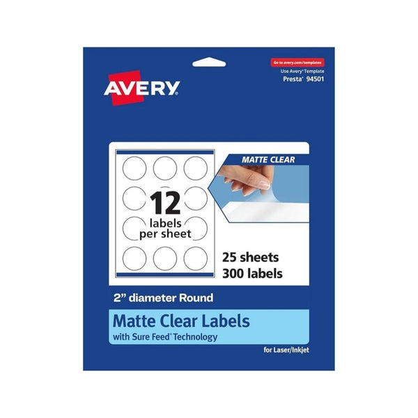 300-Pcs 2-Inch Avery Matte Clear Round Labels