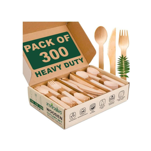 Pack of 300 Wooden Cutlery Set