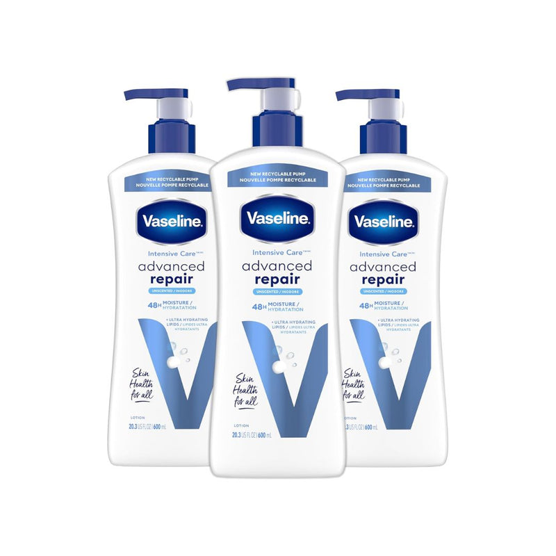 3 Pump Bottles Of Vaseline Intensive Care Advanced Repair Body Lotion