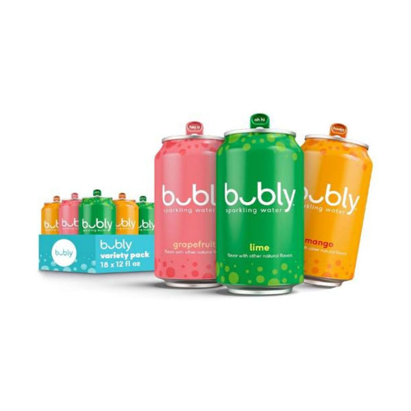 18 Cans of bubly Sparkling Water, Tropical Thrill 3 Flavor Variety Pack