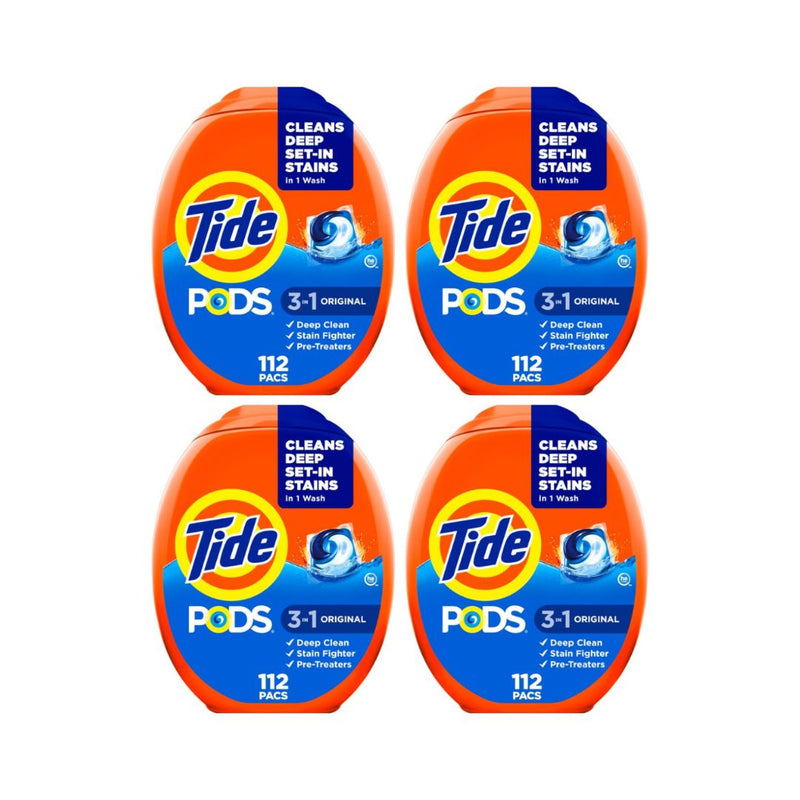 4 Tubs of Tide PODS Laundry Detergent Pacs, 3-in-1 Stain Remover