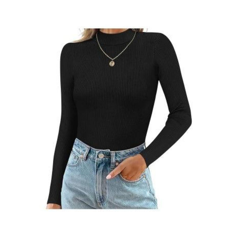 Women's Long Sleeve Ribbed Mock Turtle Neck (many colors)