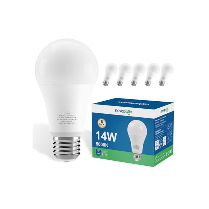 6 Pack A19 LED Light Bulbs 100W Equivalent