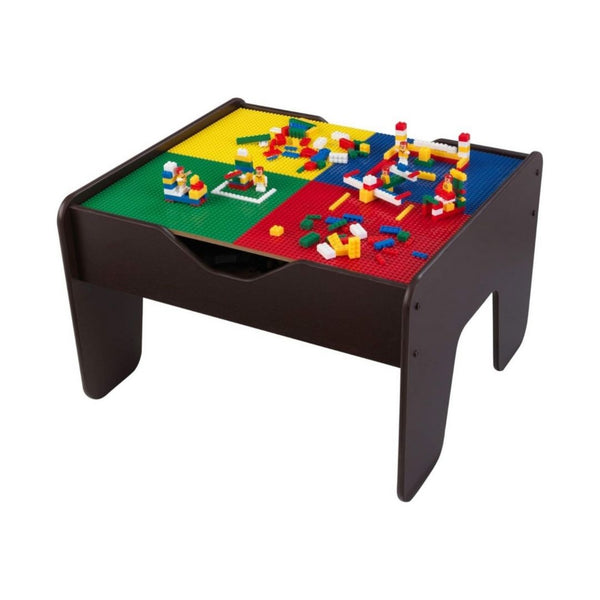 KidKraft 2-in-1 Reversible Top Activity Table with 200 Building Bricks and 30-Piece Wooden Train Set
