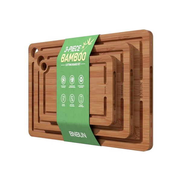 3 Piece Bamboo Cutting Board Set with Juice Groove