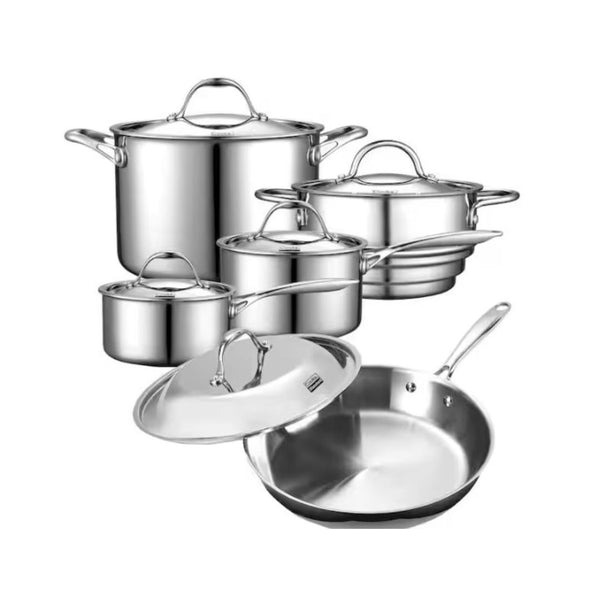 10 Piece Cooks Standard Multi-Ply Clad Stainless Steel Cookware Set