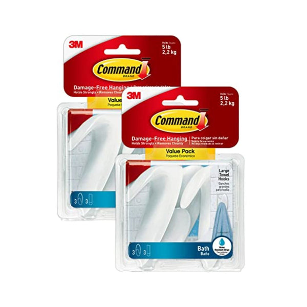 6 Pack Of Large Command Bath Towel Hooks
