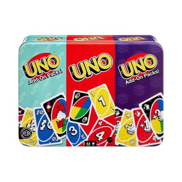 UNO Card Game Set with 2 Add-On Packs & Tin