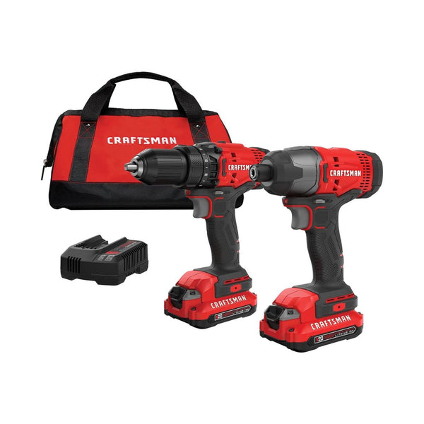 2-Tool Craftsman V20 MAX Cordless Drill & Impact Driver Kit w/ 2 Batteries & Charger