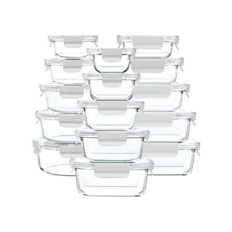 30 Piece Glass Food Storage Containers with Snap Locking Lids