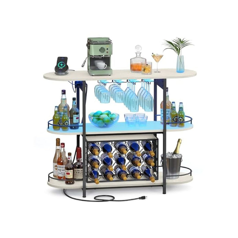 VASAGLE LED Bar Cabinet with Power Outlets