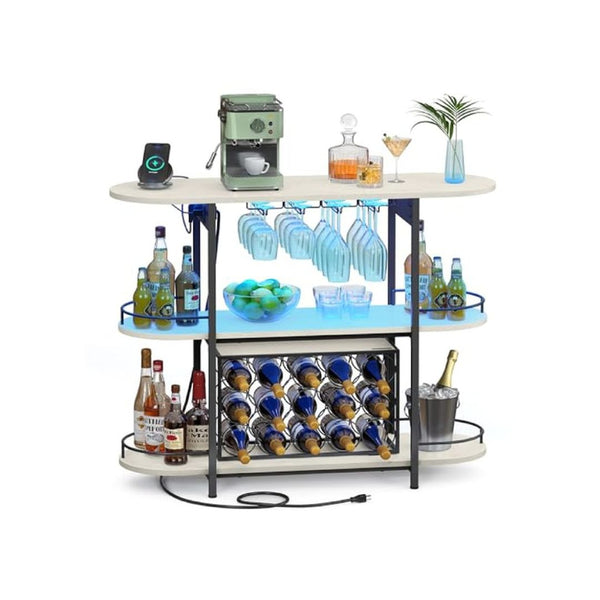 VASAGLE LED Bar Cabinet with Power Outlets