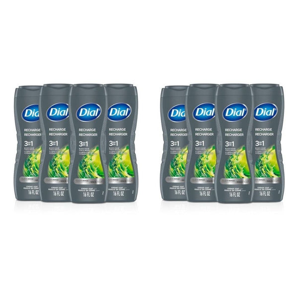 8 Bottles Dial Men Recharge 3-in-1 Body, Hair & Face Wash