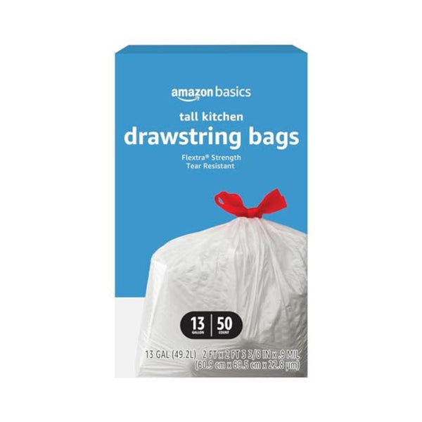 50 Count Amazon Basics Flextra 13 Gallon Trash Bags