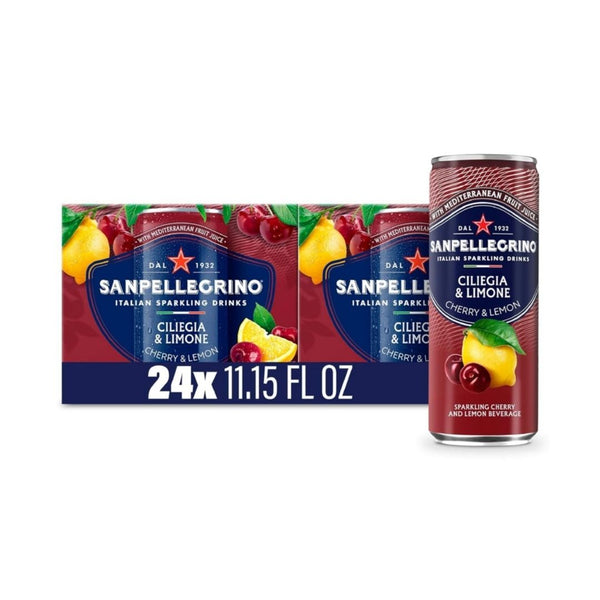 24 Cans of Sanpellegrino Italian Sparkling Drink, Cherry and Lemon