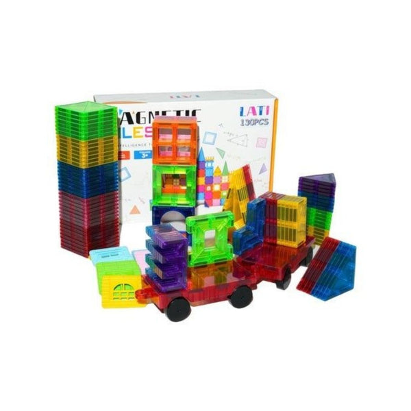 130 Piece Magnetic Tiles Set with 2 Cars