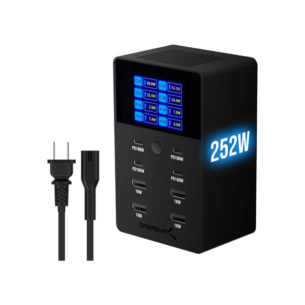 252W 8-Port Desktop Charging Station w/Real-Time LCD Display