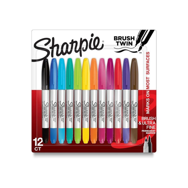 12 Sharpie Brush Twin Permanent Markers