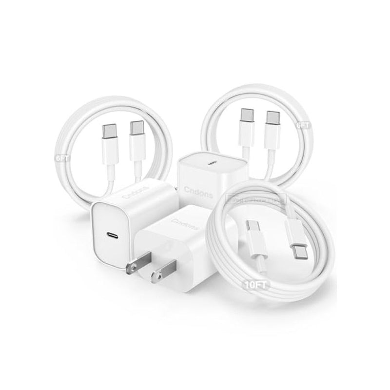 3 Pack 20W USB-C Fast Charger and Cables
