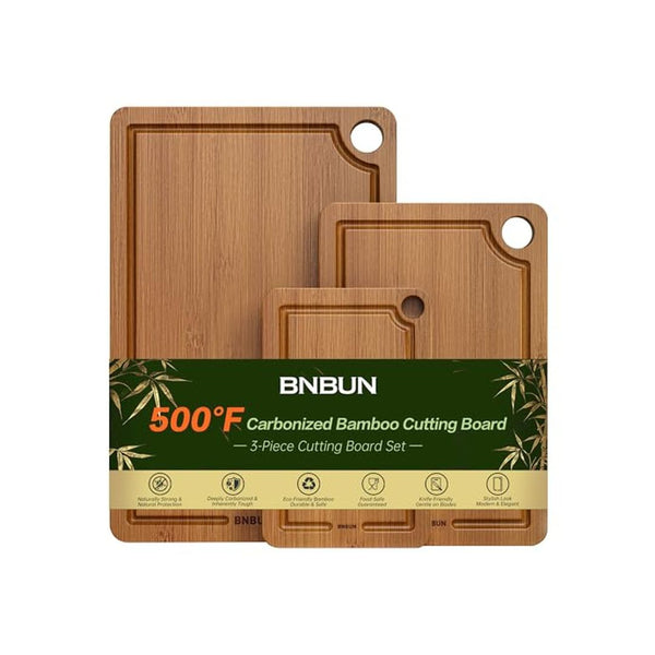 3 Piece Bamboo Cutting Board Set with Juice Grooves