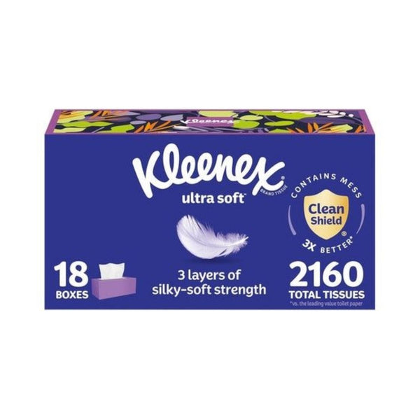 18 Flat Boxes Kleenex Ultra Soft Facial Tissues
