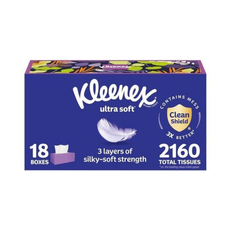 18 Flat Boxes Kleenex Ultra Soft Facial Tissues