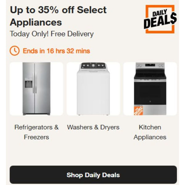 Home Depot Deal of the Day – Save Up To 35% Off Select Appliances!