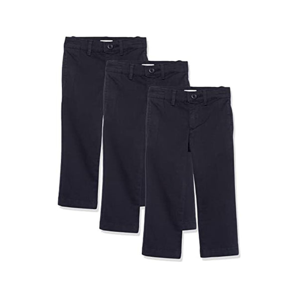 3 Pack Boys' Uniform Straight-Fit Flat-Front Chino Khaki Pants (5 Colors)