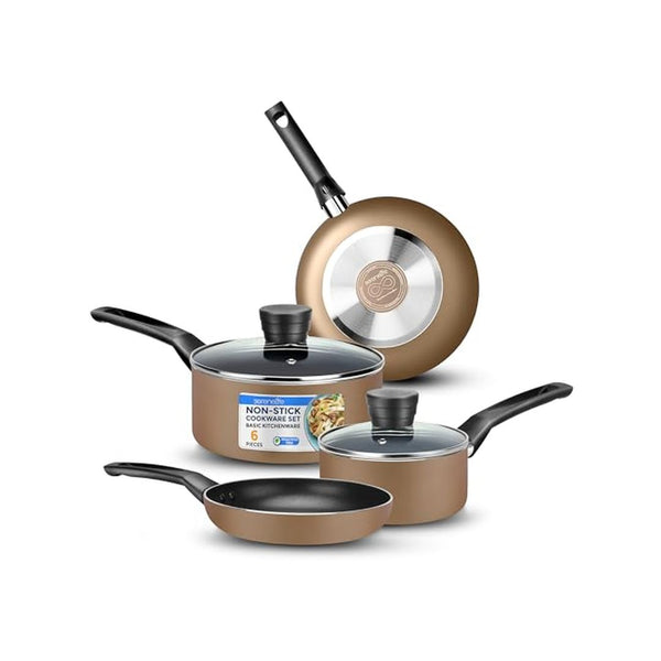 SereneLife 6-Piece Nonstick Dishwasher Safe Pots and Pans Set