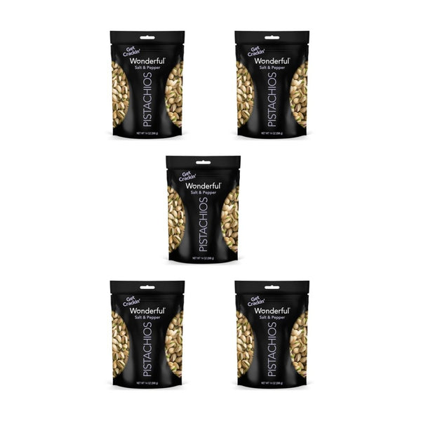 5 Pack Wonderful Pistachios Salt & Pepper In-Shell Nuts 14oz