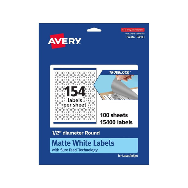 15,400 Avery TrueBlock Matte White Round Labels