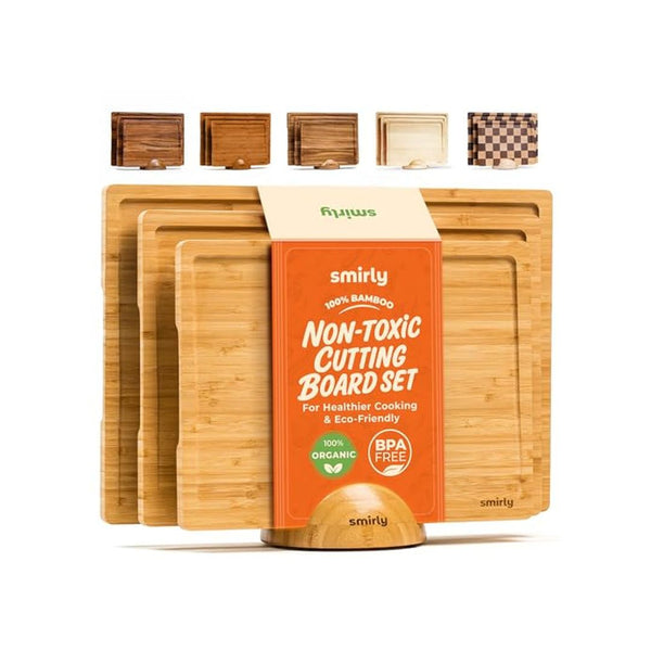 3-Pack Bamboo Cutting Board Set with Holder