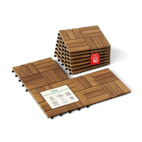 10 Pack Interlocking Acacia Wood Deck Tiles