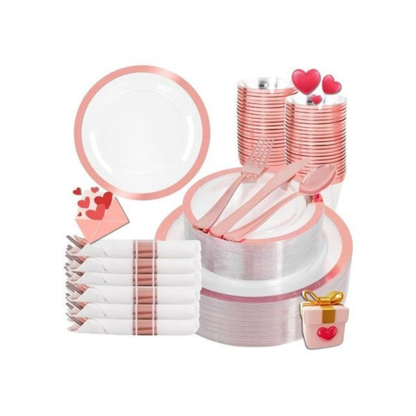 350 Piece Rose Gold Plastic Dinnerware Set