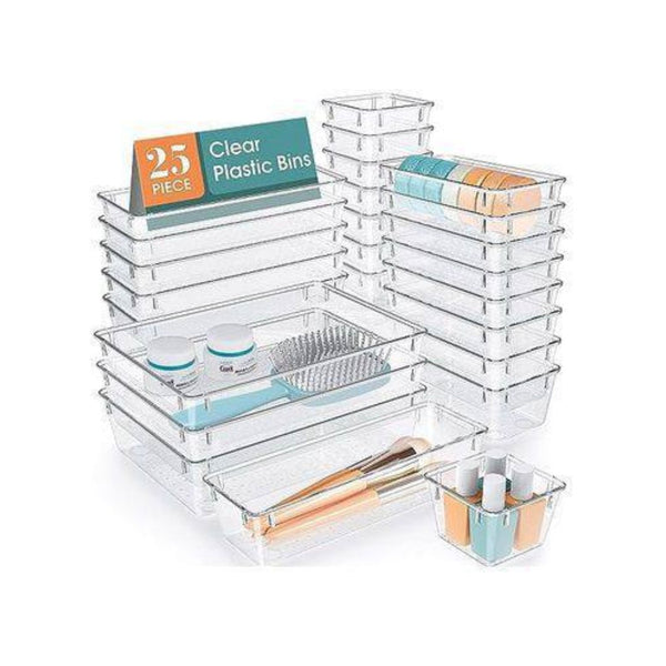 25-Pc Clear Plastic Drawer Organizer Set