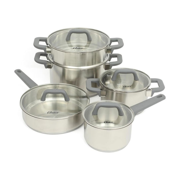9-Piece Oster Stainless Steel 5-Ply Encapsulated Base Cookware Set