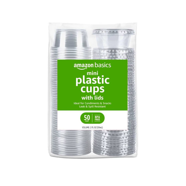 50-Count Amazon Basics Disposable Plastic Cups and Lids