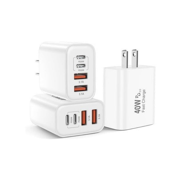 3 40W USB-C Fast Charging Wall Chargers with 4 Ports