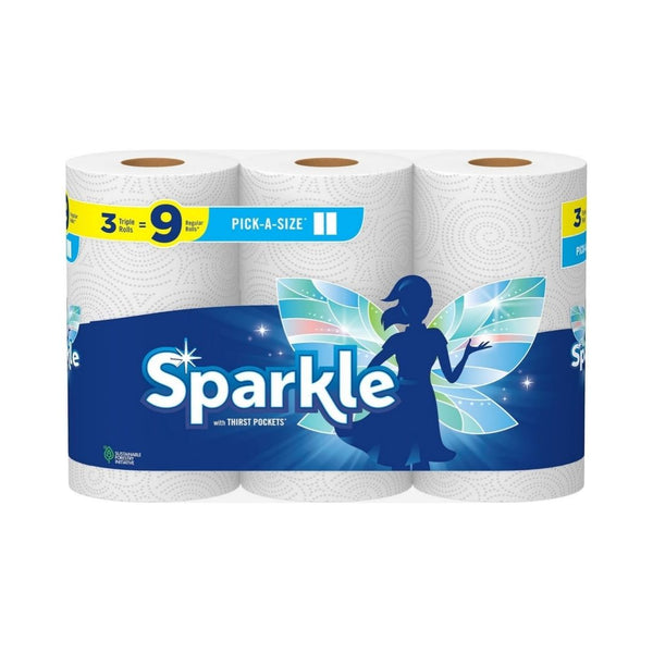 3 Triple Rolls of Sparkle Pick-A-Size Paper Towels