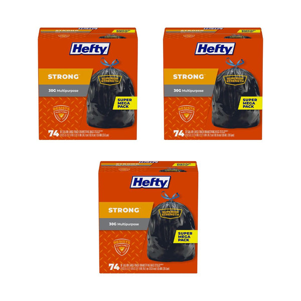3 Boxes of Hefty Strong Large 30 Gallon Trash Bags