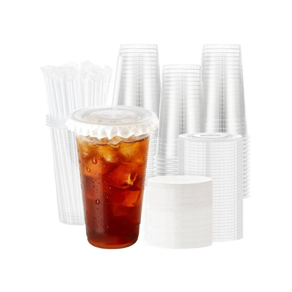 50 Pack 24 oz Plastic Cups with Lids and Straws