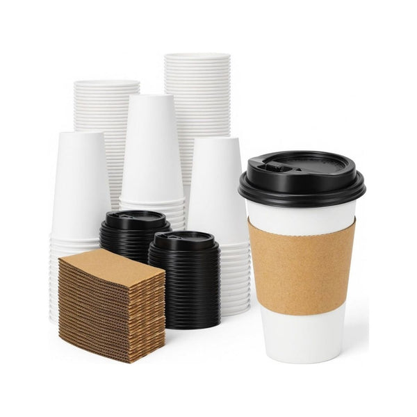 100-Pack 16 oz Disposable Coffee Cups with Lids and Sleeves