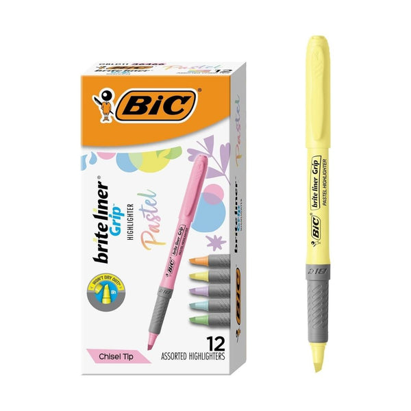 12 BIC Brite Liner Grip Pastel Highlighter Set