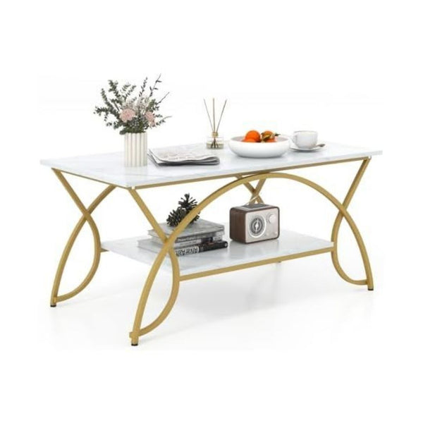 COSTWAY 2-Tier Modern Marble Coffee Table