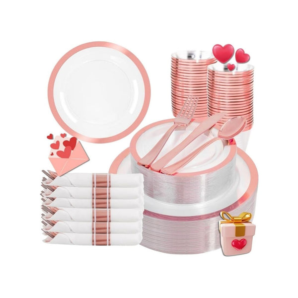 350-Pc Rose Gold Plastic Dinnerware Set
