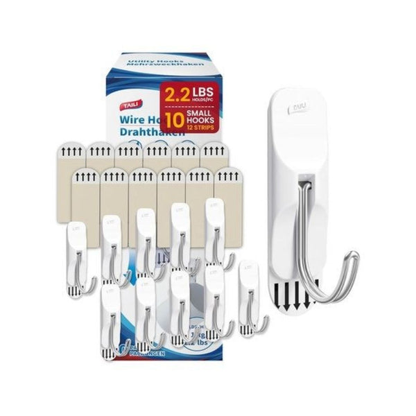 10 Small Adhesive Utility Hooks with Strips