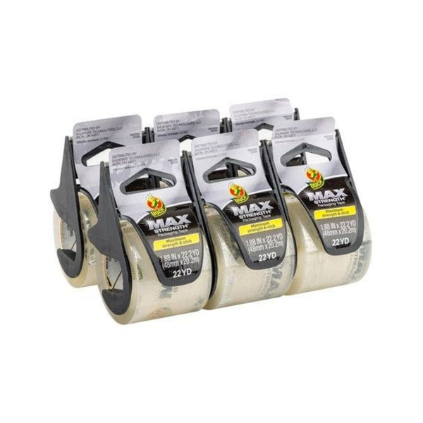 6 Duck Max Strength Clear Packing Tape with Dispensers