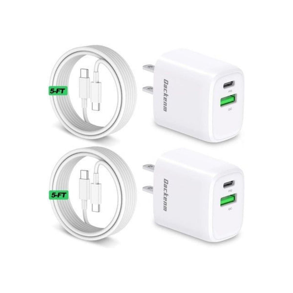 2 20W Dual Port USB C Chargers With Cables
